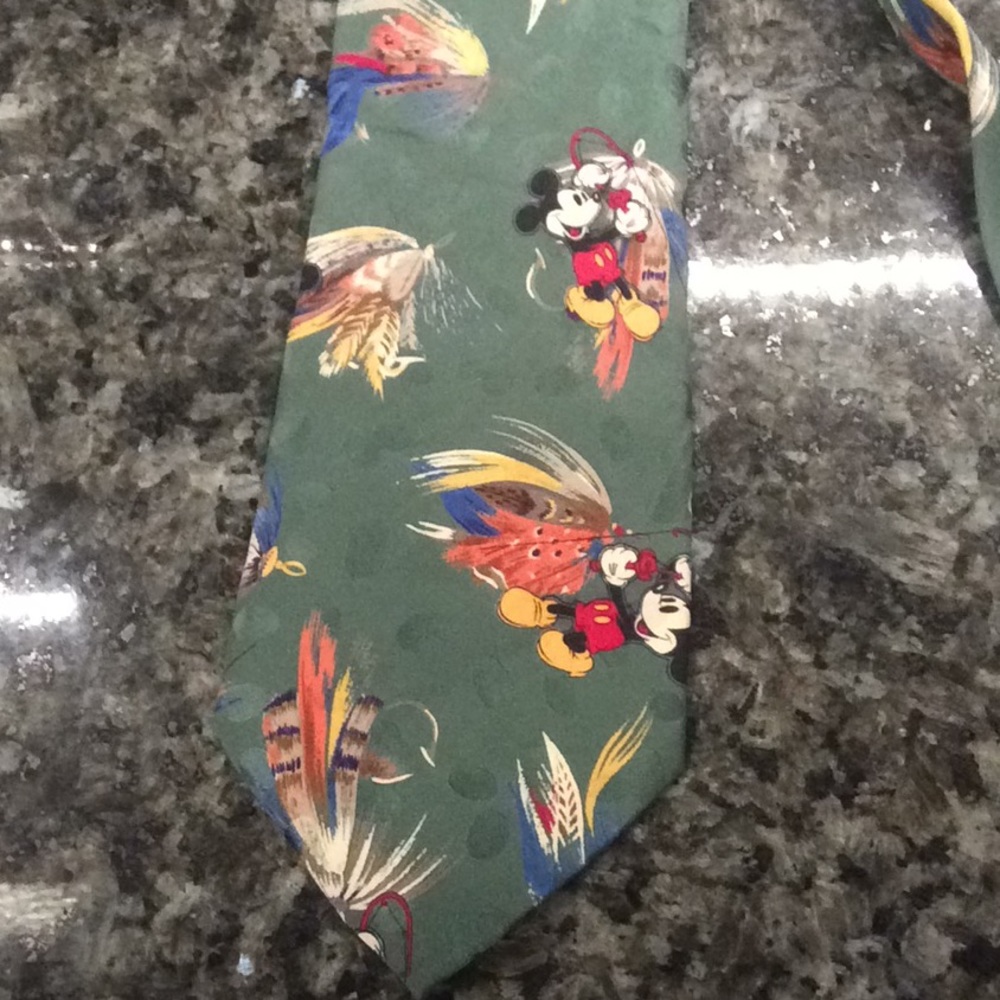 DISNEY Mickey Mouse Fly Fishing Mens Neck Tie